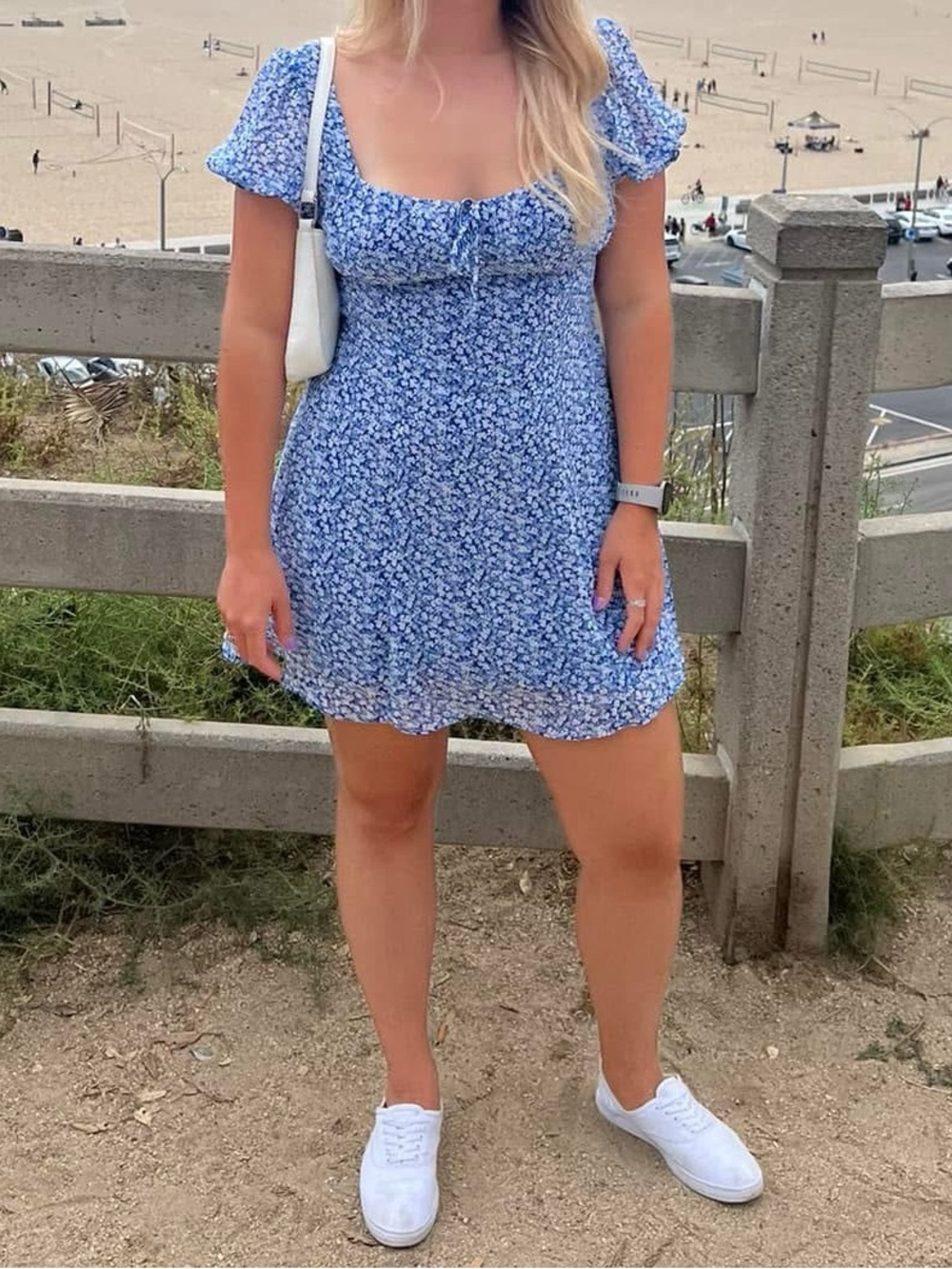 B Darlin Blue Floral Square-Neck Mini Dress